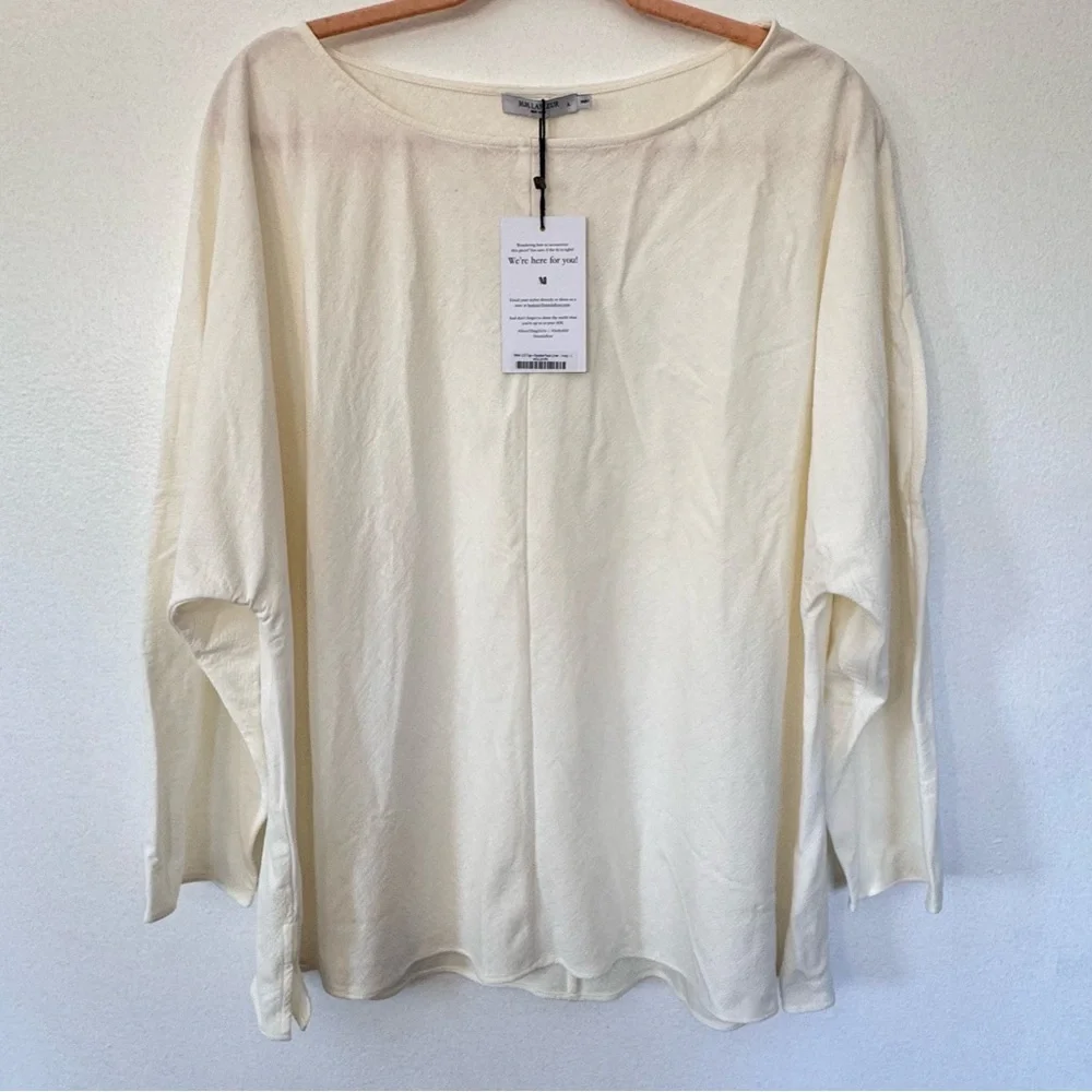 NWT M.M Lafleur Italian Linen Womens Blouse The Wren Top Double-Faced Ivory Sz L - Picture 4 of 15